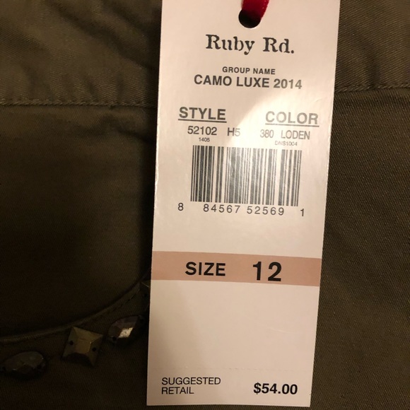 Ruby Rd NWT Army Green Elastic Side Pants - Sz 12P - Picture 4 of 6